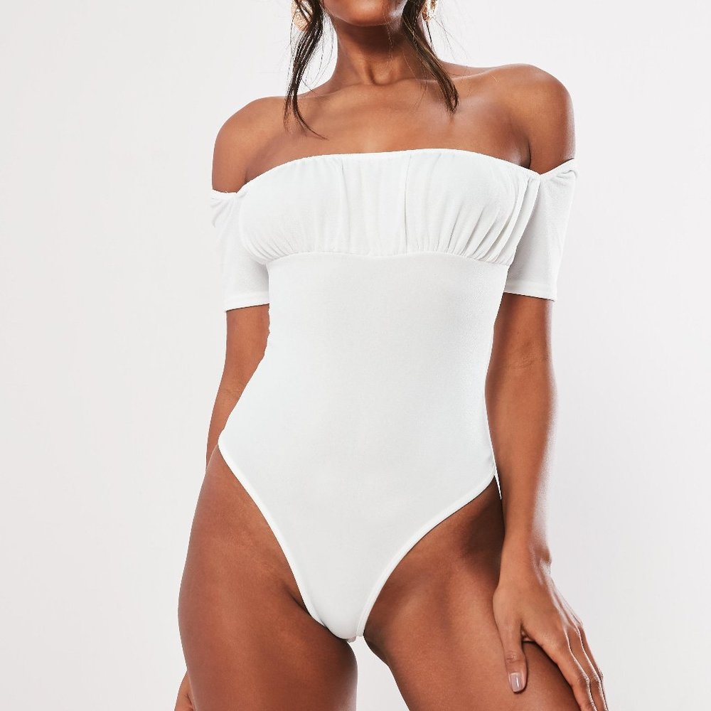 White Short Sleeve Milkmaid Bodysuit